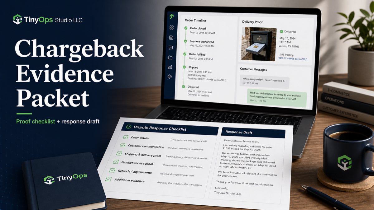 Chargeback evidence packet cover preview